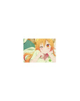 Classic anime girl mouse pad 14x10 inches with winking dragon maid, horns and teal scales, smooth surface.