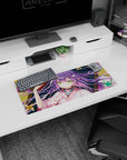 28x12 inches anime mouse pad showing purple-haired shrine maiden lounging, holding a red oni mask.