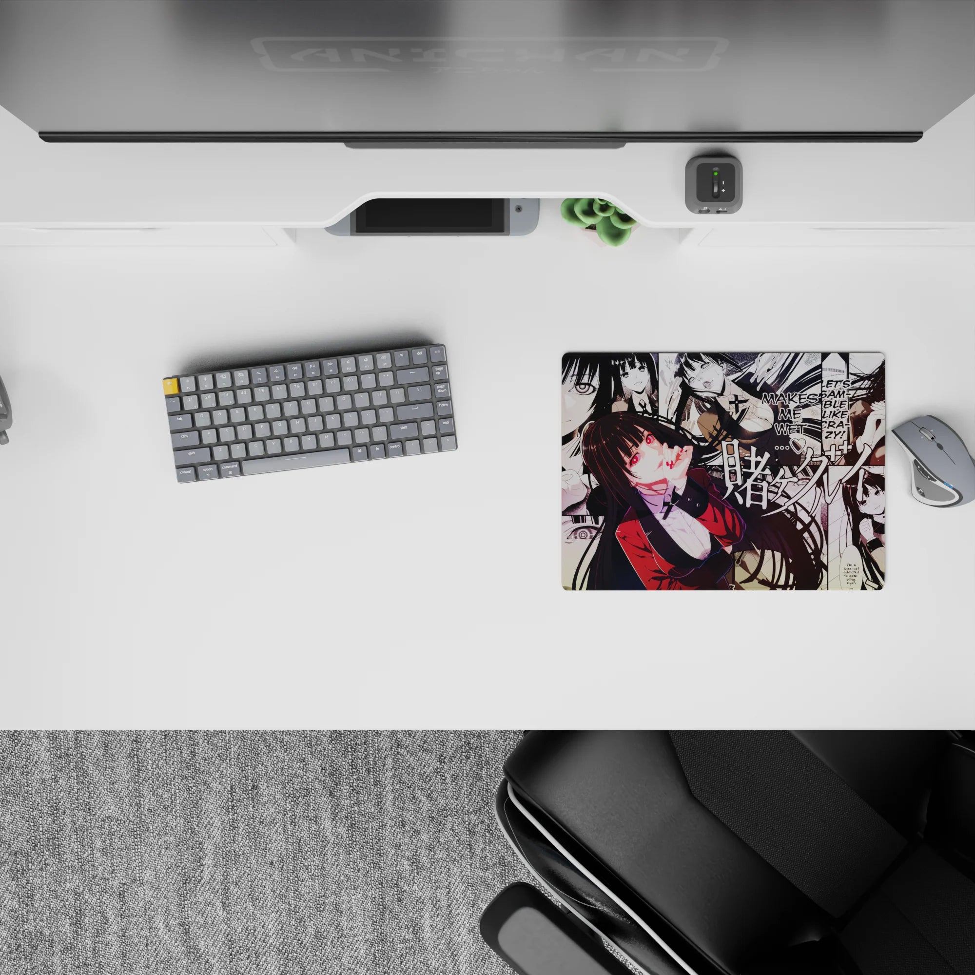 14x10 inches classic anime girl mouse pad in deep blacks, creamy whites, and punchy crimson, risky vibe.