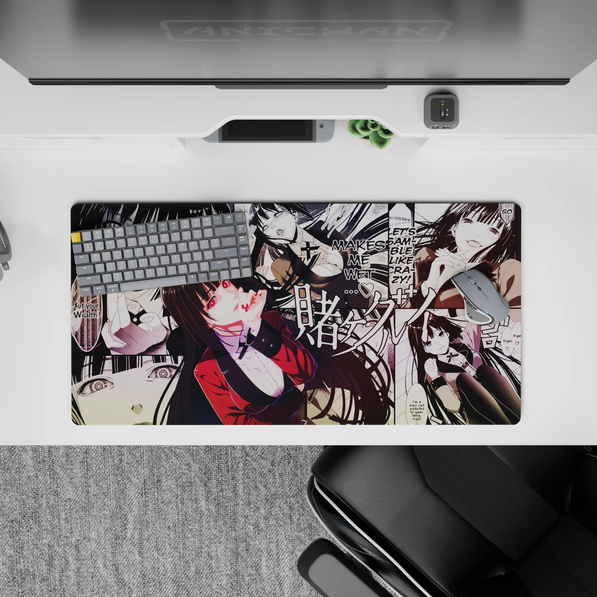 32x16 inches desk mouse pad in deep blacks, creamy whites, and punchy crimson, with a risky vibe.