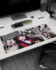 Yumeko Jabami Kakegurui desk pad 36x16 inches with red blazer, sharp bangs, and bright eyes.