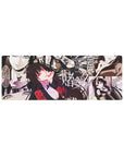 Anime girl mouse pad 32x12 inches with Yumeko manga collage panels, bold lettering, and flowing hair layout.