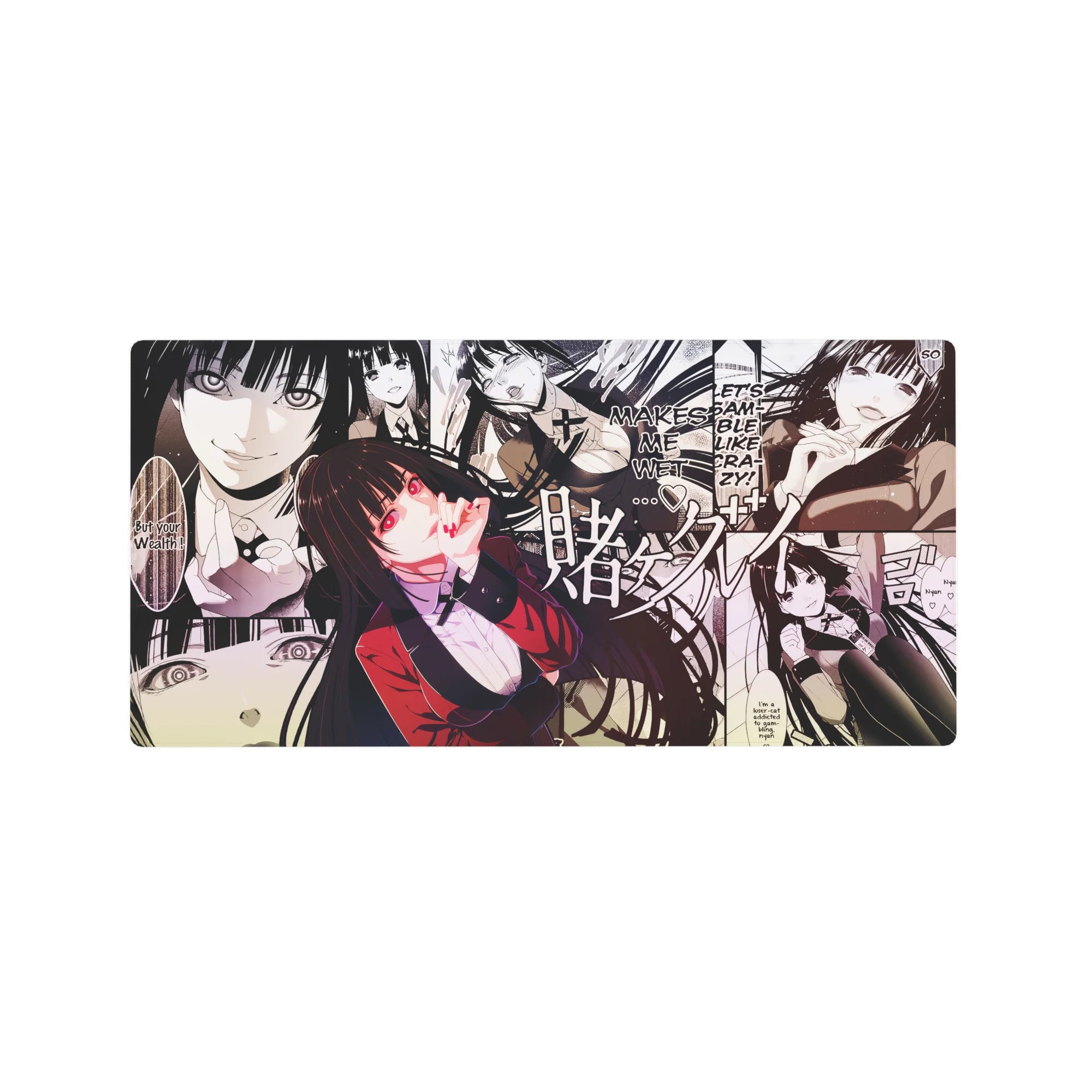 32x16 inches anime girl mouse pad with bold manga collage panels, dynamic hair, and crisp lettering.