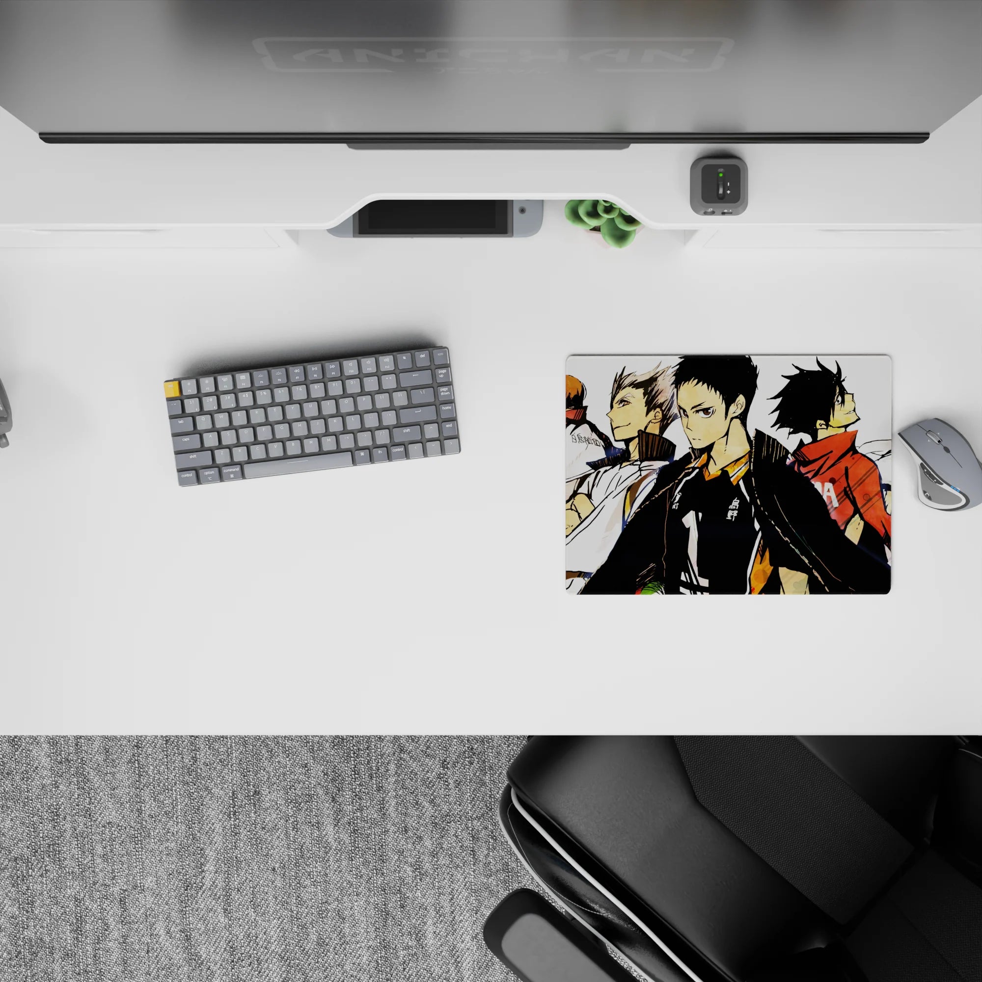 14x10 inches classic anime mouse pad in red, white, and black with gritty shading and fierce calm energy.