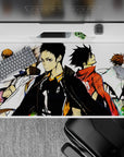 40x20 inches anime desk pad in gritty black ink with bold red/white warmups, tense fired-up mood.