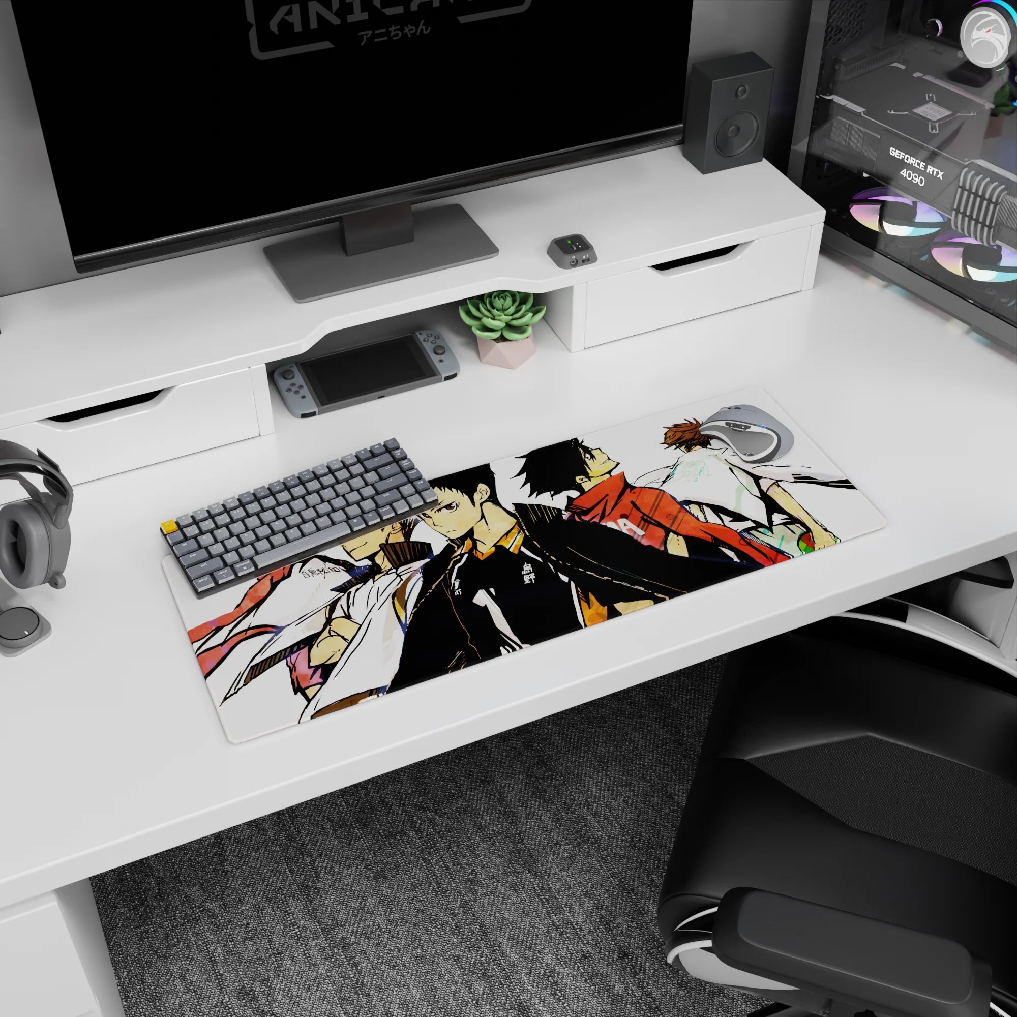32x12 inches anime mouse pad featuring the center ace in black jersey number 1, rivals behind.
