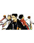 36x16 inches anime desk pad with five volleyball rivals back to back in sharp ink-splash style.