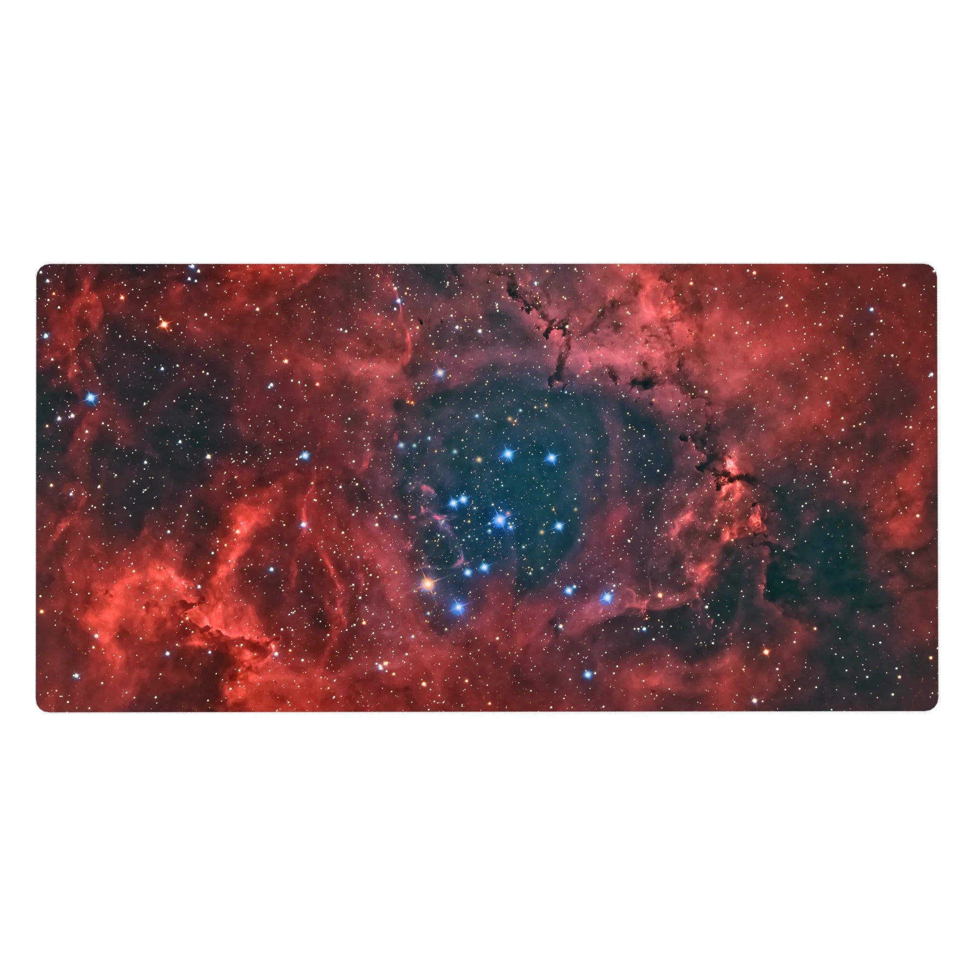 Galaxy nebula desk pad 40x20 inches with starry sky pattern for smooth mouse tracking.