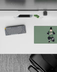 Sage green 14x10 inches anime mouse pad with calm, chill vibe and clean black linework on a soft background.