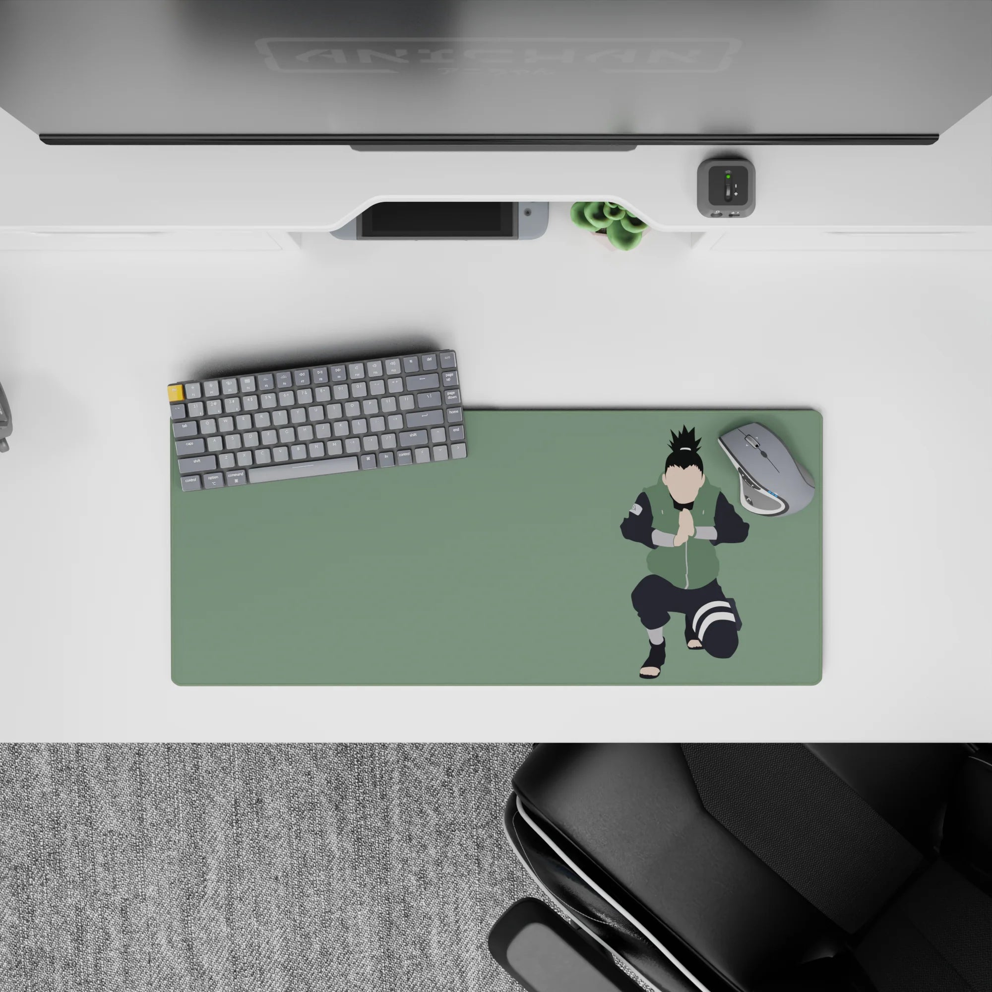 Sage green anime mouse pad 28x12 inches with a calm, chill vibe and smooth tracking surface.