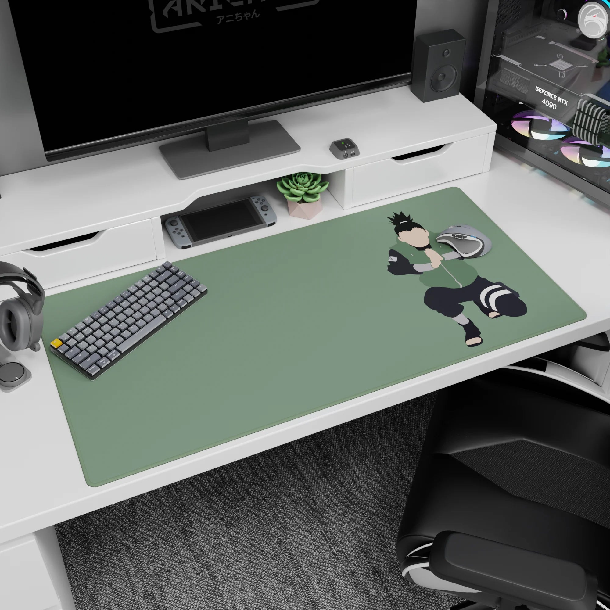 Shikamaru Nara mid-hand sign on anime desk pad 40x20 inches, calm but deadly pose on your desk.