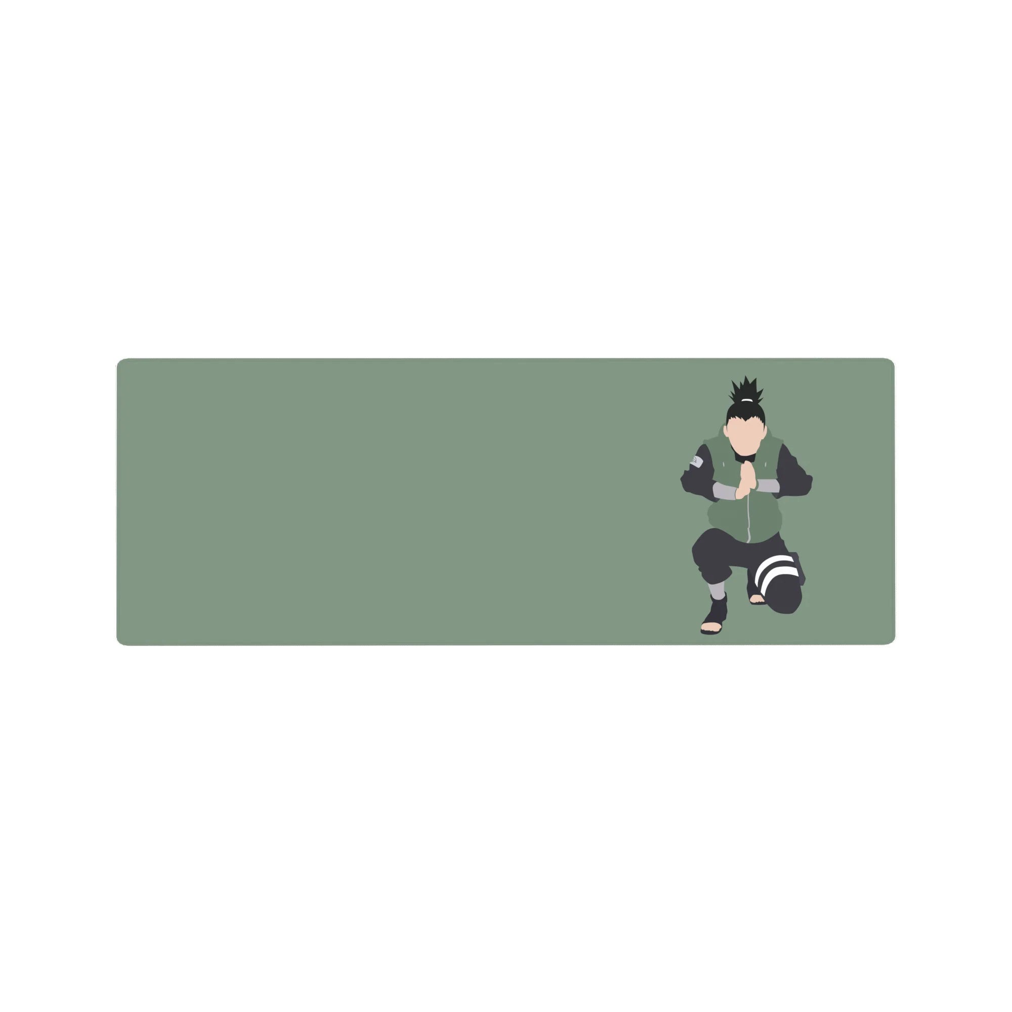 Minimalist anime mouse pad 32x12 inches with clean black line art on sage green background.