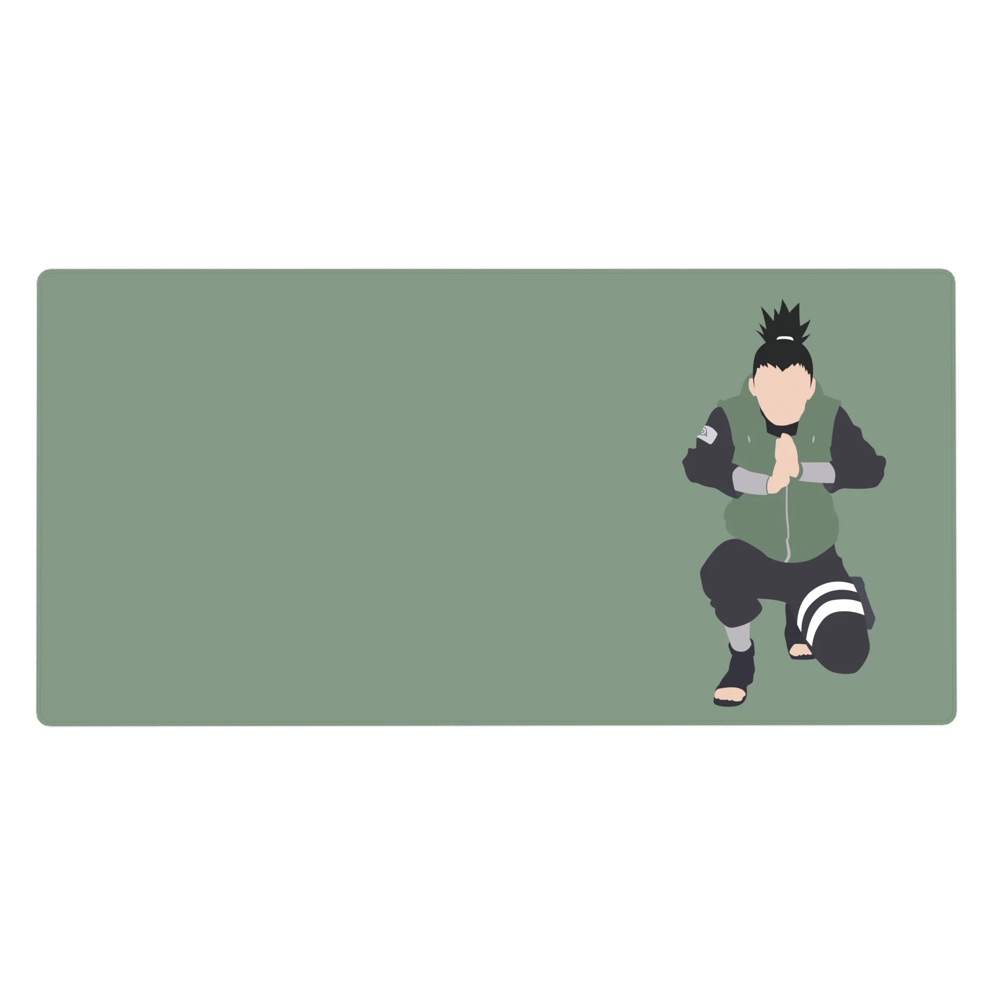 Minimalist Shikamaru anime desk pad 40x20 inches with crisp black line art and clean shapes.