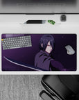 32x16 inches anime mouse pad in brooding moonlight purple haze, icy silver highlights, and crimson accents.