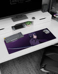 32x12 inches Naruto mouse pad featuring Sasuke Uchiha staring forward with crimson Sharingan and katana.