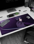 40x20 inches Naruto desk pad featuring Sasuke Uchiha staring forward, Sharingan glowing by his sword.
