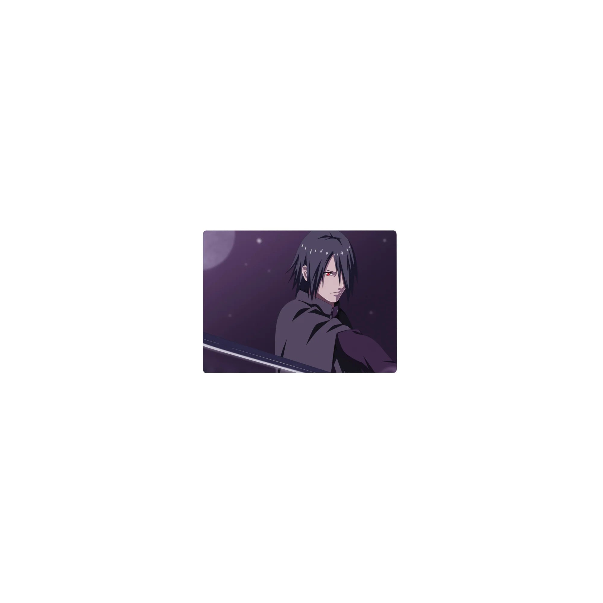 Classic anime mouse pad 14x10 inches with Sasuke Uchiha, katana slash, and clean gradient artwork.