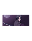 28x12 inches anime mouse pad featuring Sasuke Uchiha with katana and Sharingan, sleek clean-line design.
