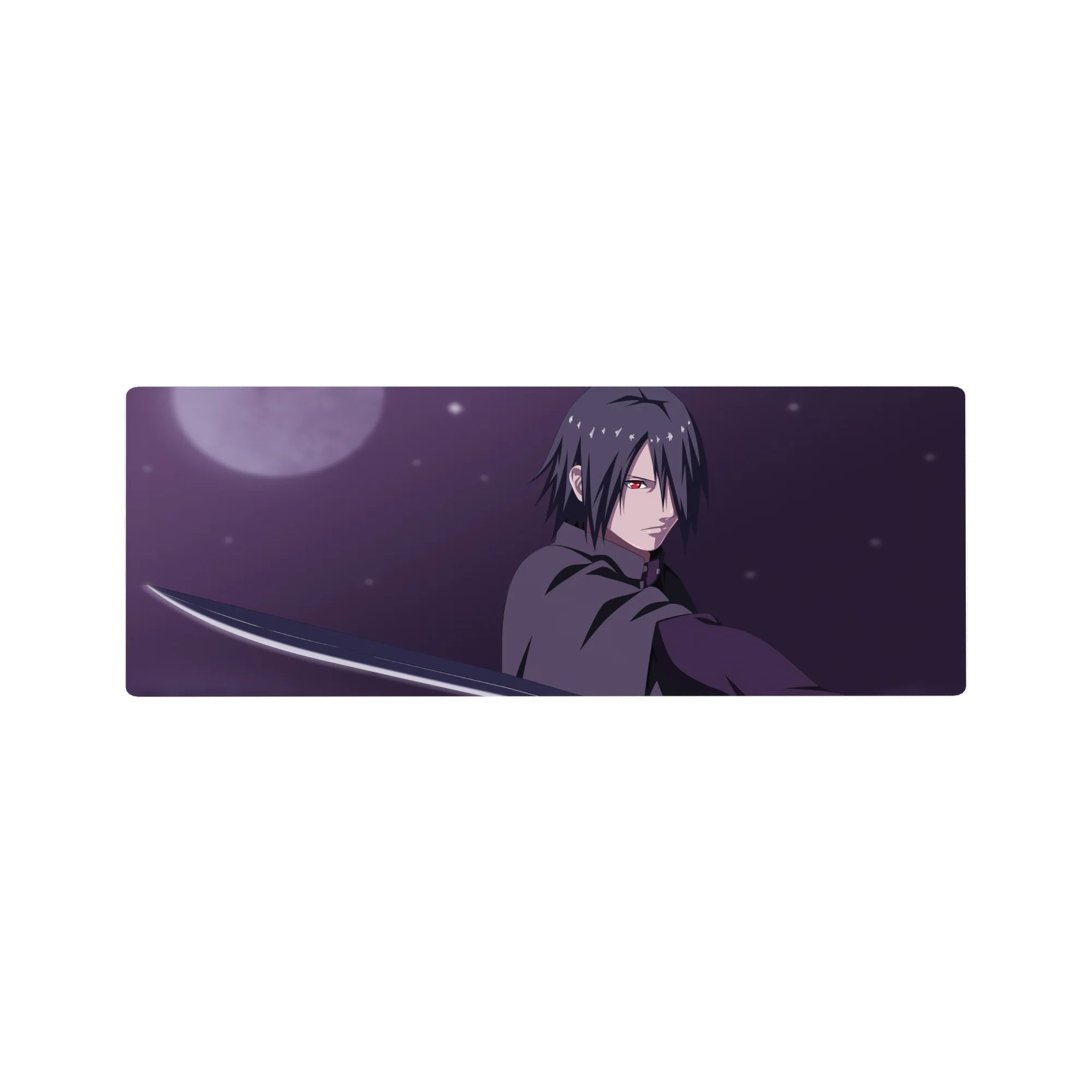 32x12 inches anime mouse pad with Sasuke-inspired katana slice, clean lines, and sleek desk style.