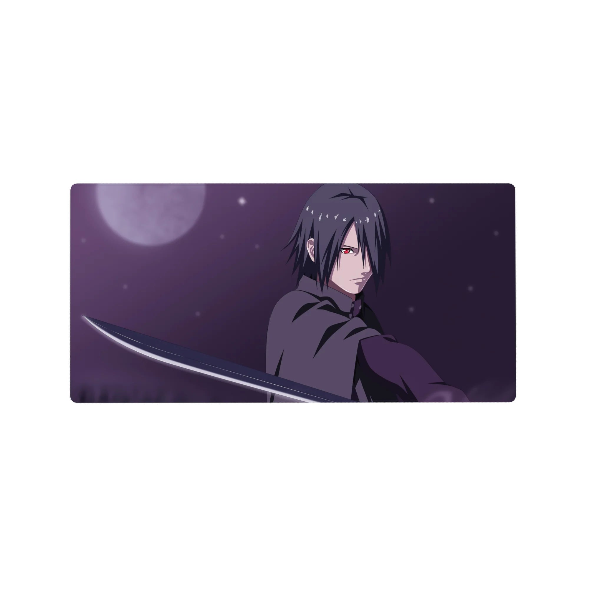 32x16 inches anime mouse pad with Sasuke-inspired katana slice, clean lines, and sleek desk style.