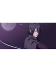 Anime desk pad 36x16 inches with sleek Sasuke-inspired katana and Sharingan art for gaming setups.