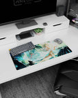 28x12 inches anime girl mouse pad showing crowned white-haired goddess lounging under palms with scarf.