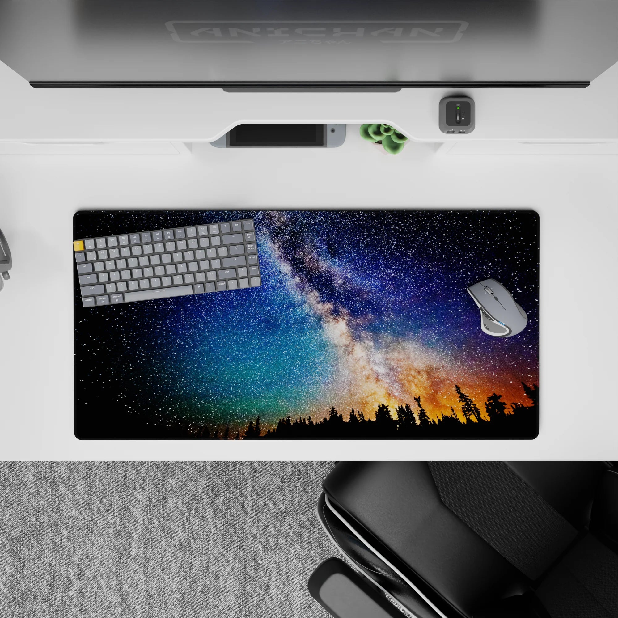 Deep navy, teal, and indigo mouse pad 32x16 inches, dreamy night sky with crisp stars.