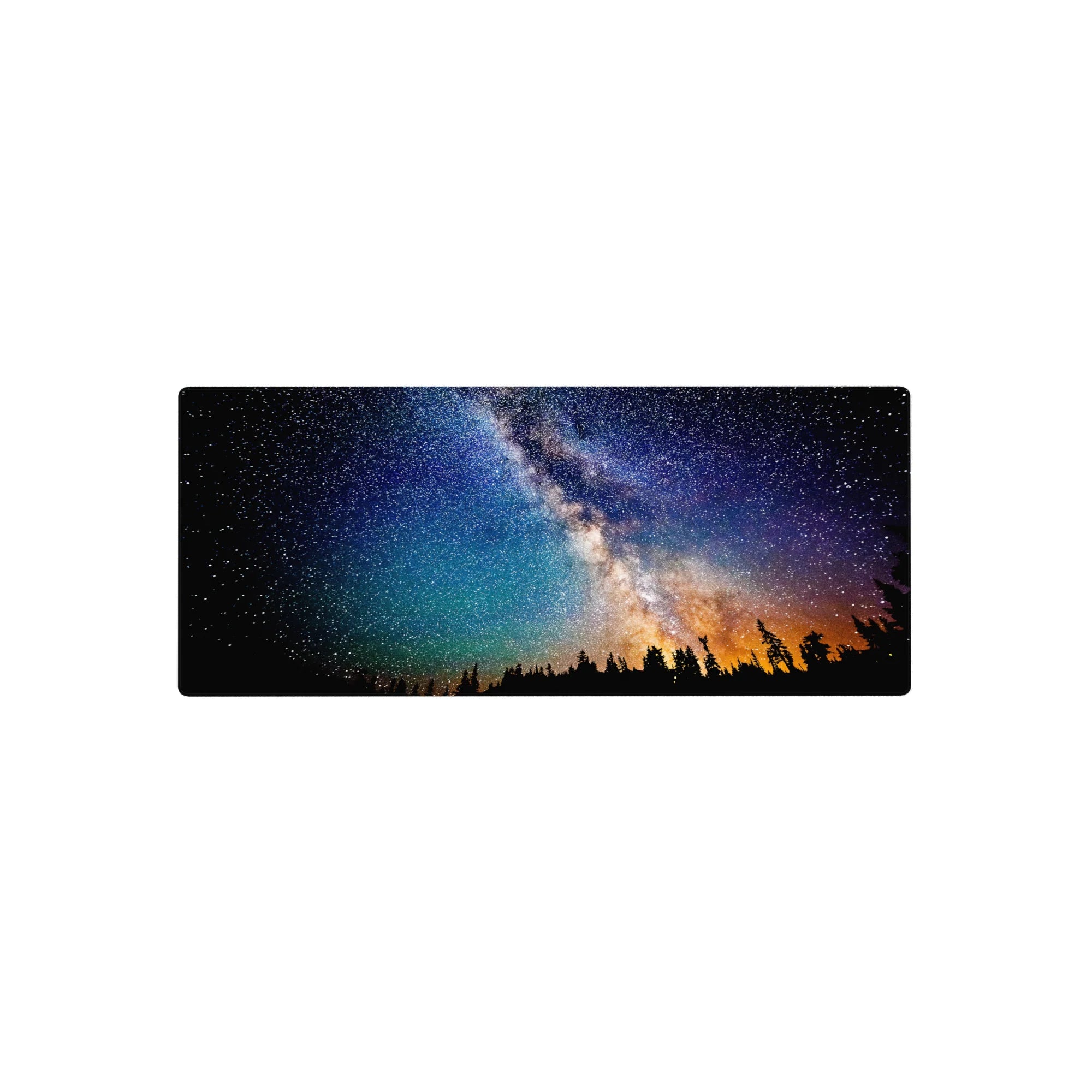 Milky Way night hike desk mouse pad, starry sky landscape design, 28x12 inches.