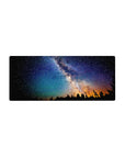 Milky Way night hike desk mouse pad, starry sky landscape design, 28x12 inches.
