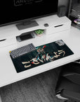 28x12 inches anime mouse pad showing cool girl in dark uniform with ribbon tie, bat on shoulder, calm stare.