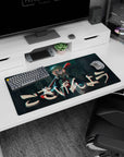 32x16 inches anime mouse pad featuring calm-eyed girl in dark uniform, ribbon tie, bat, and blurred crowd.