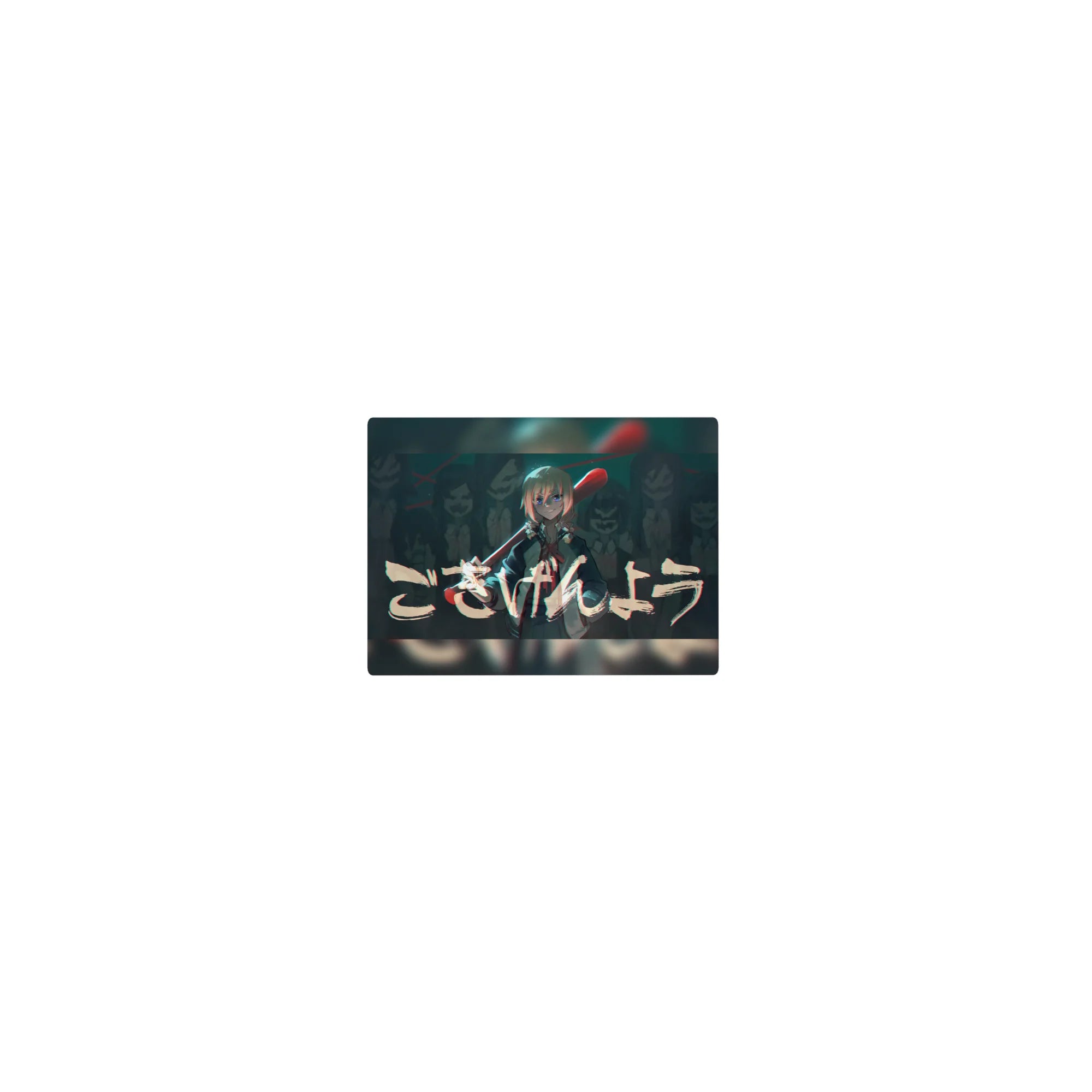 Classic anime mouse pad 14x10 inches with fearless girl, red bat on shoulder, arcade-style lettering.