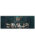 32x12 inches anime mouse pad with fearless girl and red bat, arcade crowd backdrop, bold brush lettering.
