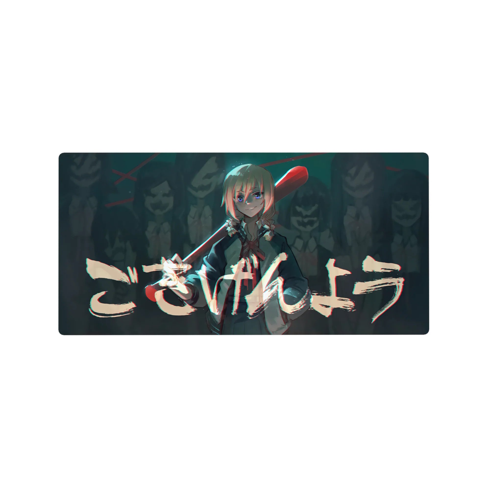 32x16 inches anime mouse pad with fearless girl, red bat on shoulder, arcade crowd backdrop and lettering.