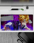 32x16 inches anime mouse pad in purple-black energy tones, stormy action mood with rich shadows.