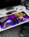 40x20 inches Meliodas desk pad lunging forward with demon mark glowing, white shirt and red tie mid-fight.