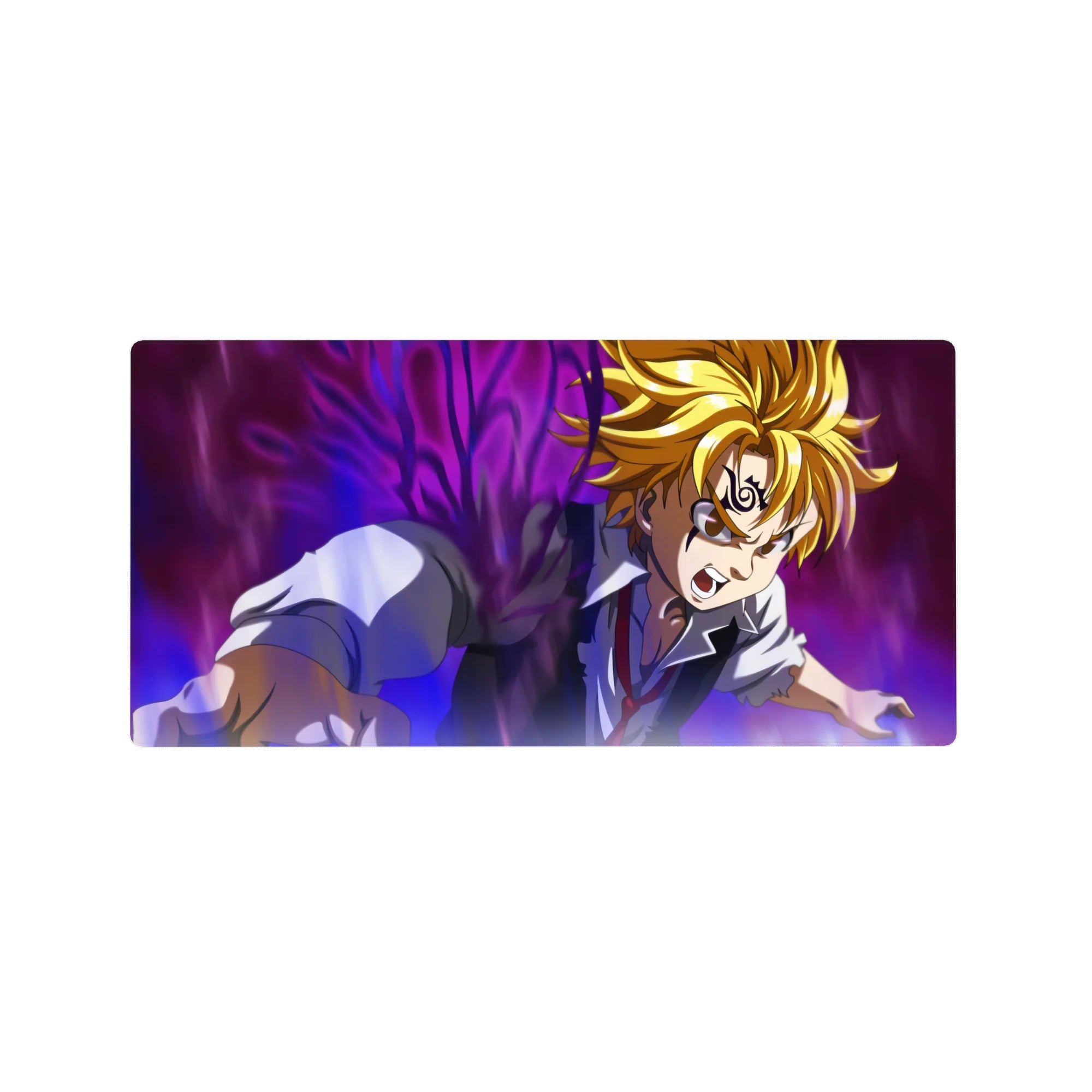 32x16 inches anime mouse pad with Meliodas battle artwork, bold composition and crisp linework.