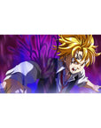 40x20 inches anime desk pad with dynamic demon-mark fighter, sharp lines, rich shadows, bold layout.