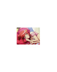 Classic anime girl mouse pad 14x10 inches, red-haired cutie lounging on a pink pillow with crown clip.