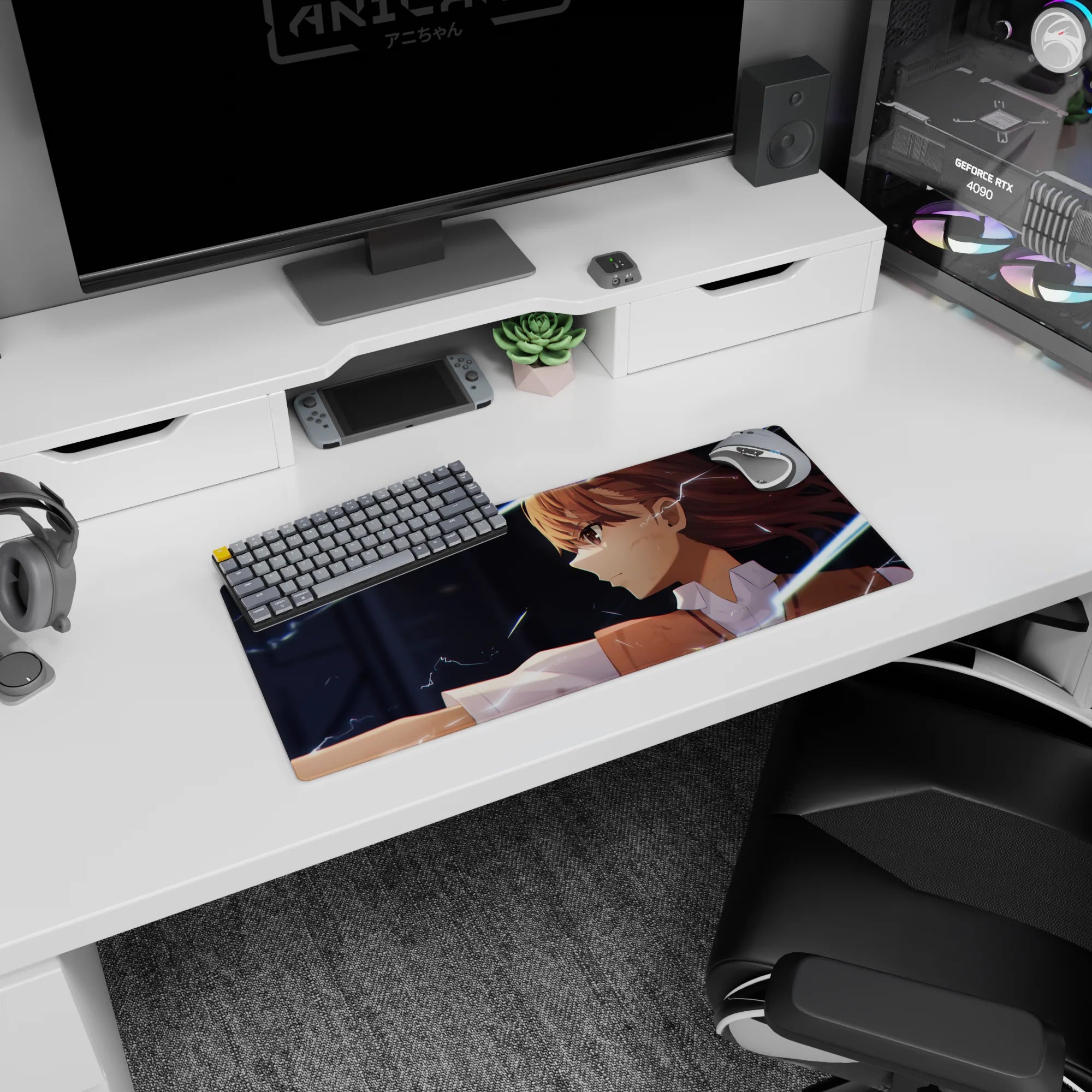 Mikoto Misaka Railgun anime girl mouse pad 28x12 inches, tossing neon-blue sparks across your desk.