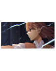 Anime girl mouse pad 32x16 inches with fierce side-glance, lightning effects, and dark background desk mat.