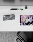 Pastel pink and purple night anime mouse pad 14x10 inches, sparkly dust and action-debris vibe.