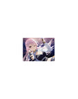 Classic anime girl mouse pad 14x10 inches, pink-haired winking heroine in white jacket and black outfit.