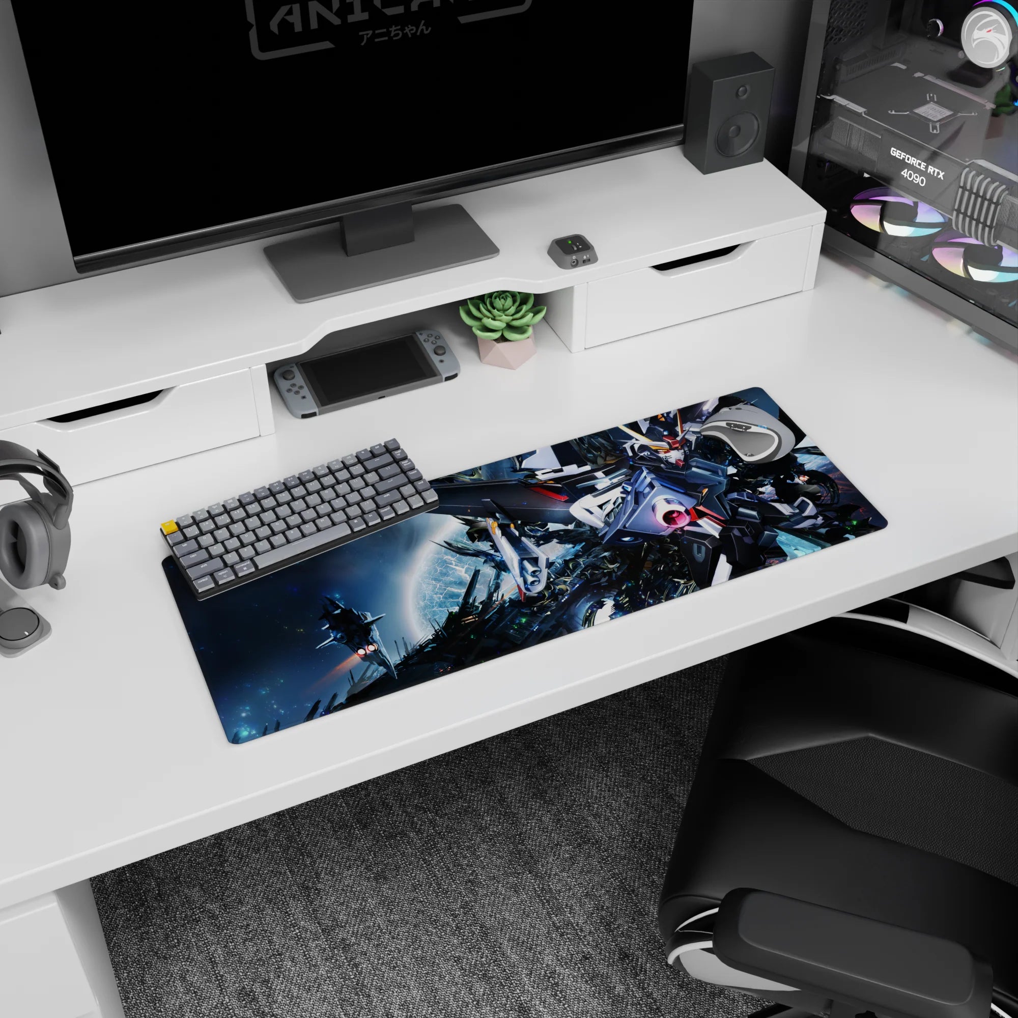 32x12 inches Gundam SEED mouse pad showing Strike Gundam blasting through space with a bright beam cannon.