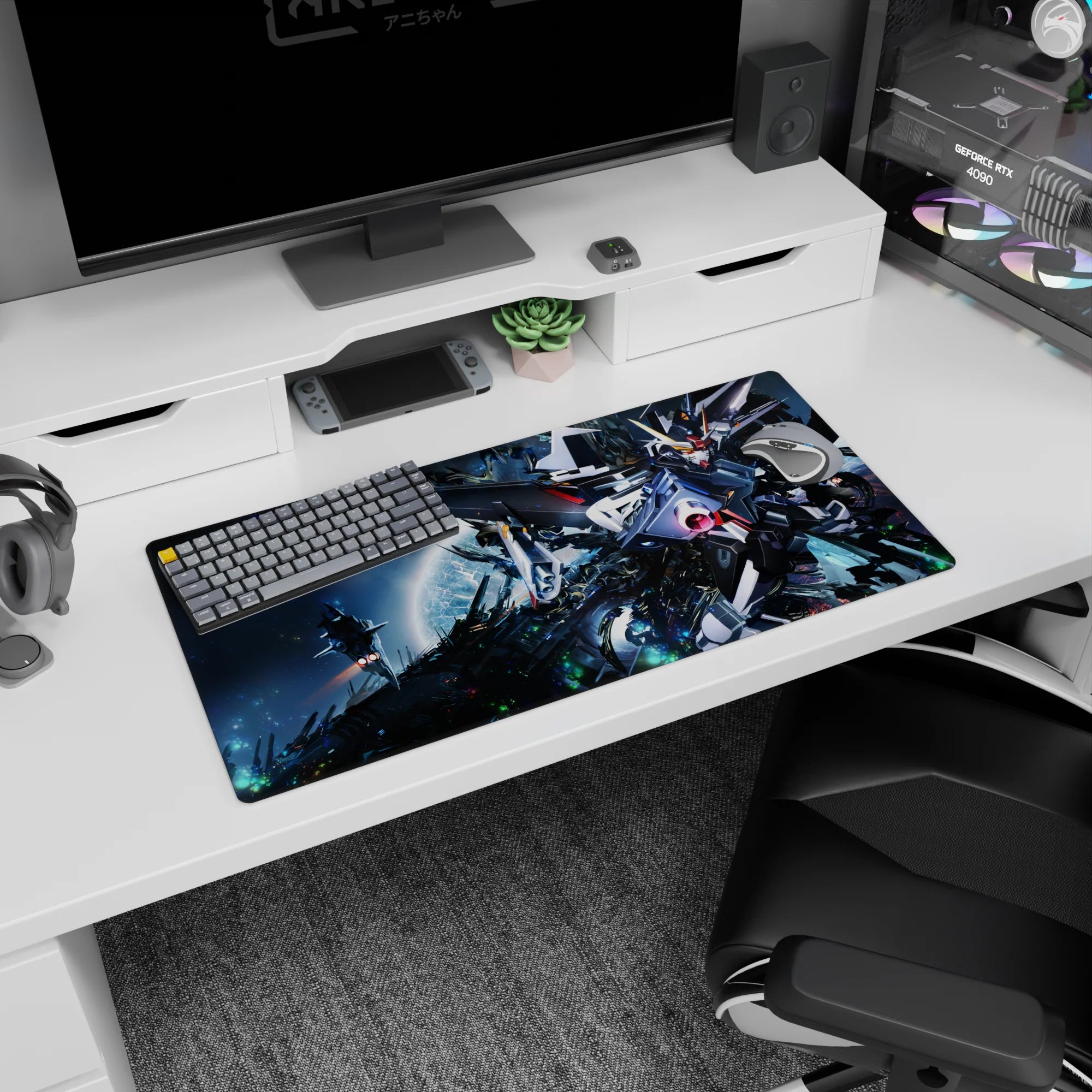 32x16 inches Gundam SEED mouse pad showing Strike Gundam blasting through a starry battlefield.