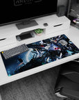 36x16 inches desk pad showing Strike Gundam SEED firing a glowing pink beam cannon across the stars.