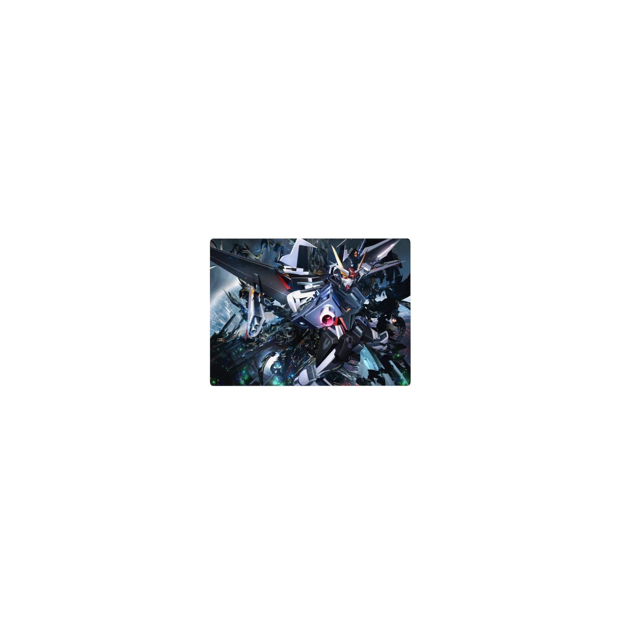 14x10 inches classic anime mouse pad with Strike Gundam in a starry space battle, crisp mecha details.