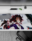 Kokushibo Demon Slayer desk pad 36x16 inches, featuring his hypnotic amber eyes and swirling red and black shadows.