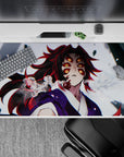 Anime desk pad 40x20 inches featuring Kokushibo from Demon Slayer with his six eyes glowing in amber and swirling mist.