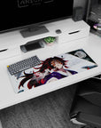 Kokushibo Demon Slayer anime mouse pad, 32x12 inches, featuring intricate details like fierce amber eyes and dynamic swirling colors.